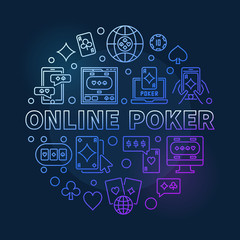 Fototapeta na wymiar Vector Online Poker concept colored linear round illustration on dark background