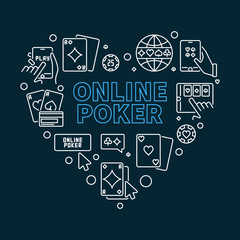 Online Poker vector concept outline heart-shaped illustration