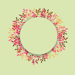 Floral frame. Background. Leaves. Circle frame. 