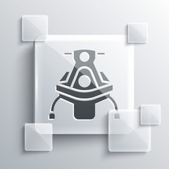 Grey Snowmobile icon isolated on grey background. Snowmobiling sign. Extreme sport. Square glass panels. Vector Illustration