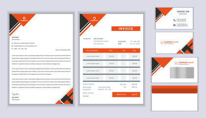 Fototapeta na wymiar Classic stationery business corporate identity design with Letterhead template, invoice and business card. Stationery template design