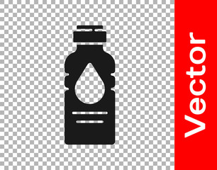 Black Bottle of water icon isolated on transparent background. Soda aqua drink sign. Vector Illustration