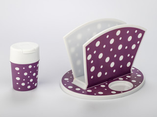 set for table setting purple in white peas