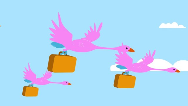 Uccelli migratori con valigia.