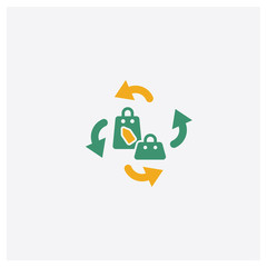 Shopping bag concept 2 colored icon. Isolated orange and green Shopping bag vector symbol design. Can be used for web and mobile UI/UX