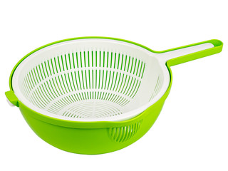 white green colander with fluted insert for kitchen and cooking