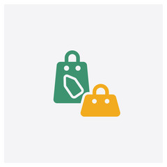 Shopping bag concept 2 colored icon. Isolated orange and green Shopping bag vector symbol design. Can be used for web and mobile UI/UX