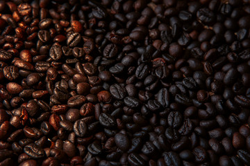 close up robusta coffee bean roasted in old tradition style