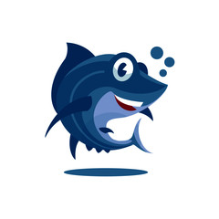 blue tuna fish cartoon vector in flat design