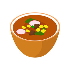 Isometric icon style.Mexican food illustration.Posole food vector isolated on a white background.