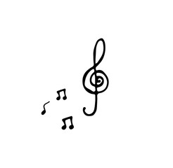 
Treble clef and notes. Musical symbols. Vector illustration in doodle style. Isolate on a white background.