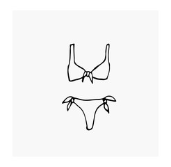 
The bathing suit is separate. Accessories and clothes for the beach. Bra and panties. Vector illustration in doodle style. Isolate on a white background.