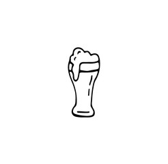 
Glass with a drink, beer with foam in a glass, logo for the October fest, logo for the pub. Vector illustration in the style of a doodle. Isolate on a white background.