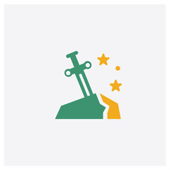 Excalibur concept 2 colored icon. Isolated orange and green Excalibur vector symbol design. Can be used for web and mobile UI/UX