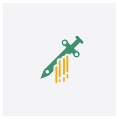 Sword concept 2 colored icon. Isolated orange and green Sword vector symbol design. Can be used for web and mobile UI/UX