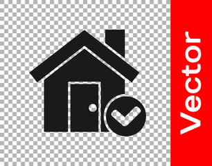 Black House with check mark icon isolated on transparent background. Real estate agency or cottage town elite class. Vector Illustration