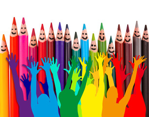 concept rentrée des classes, fans de crayons souriants 