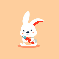 Fototapeta premium Cartoon cute bunny hold a carrot