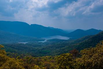 Fototapeta na wymiar View on lake and mountains in Goa