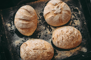 Baked bread at the bakery the bakery