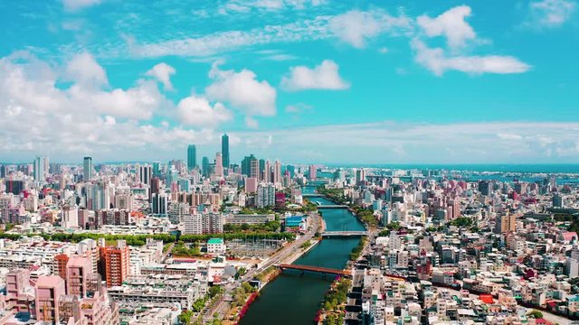 Aerial view of love river and kaohsiung city. Taiwan