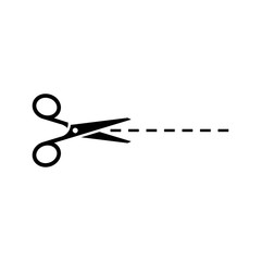Scissors vector icon with cut line on white background.