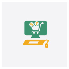 Online shop concept 2 colored icon. Isolated orange and green Online shop vector symbol design. Can be used for web and mobile UI/UX