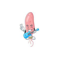 Happy face of vibrio cholerae cartoon plays music with a guitar