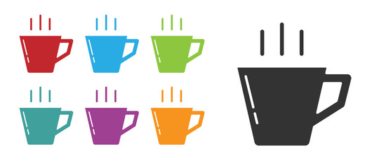Black Coffee cup icon isolated on white background. Tea cup. Hot drink coffee. Set icons colorful. Vector Illustration