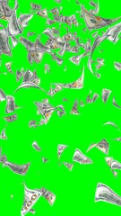 Flying dollars banknotes isolated on chromakey. Money is flying in the air. 100 US banknotes new sample. Vertical orientation. 3D illustration
