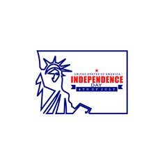 Fototapeta na wymiar Independence Day of the United States vector illustration with Statue of Liberty line art and simple typography isolated on white background good for banner, greeting card or poster elements