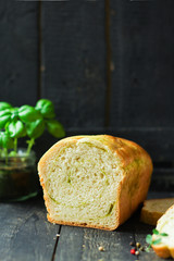 Bread roll with spinach and herbs homemade baking Menu concept healthy eating. food background top view copy space for text