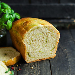 Bread roll with spinach and herbs homemade baking Menu concept healthy eating. food background top view copy space for text