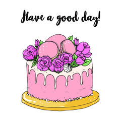 Sweet colorfull cupcakes and cakes. Hand drawing digital colorfull illustration. Bakery illustration. Rose cake