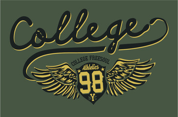 College All star print and embroidery graphic design vector art