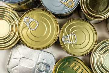 Mix of cans isolated on white background.