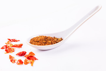 Chili, red pepper flakes and chili powder