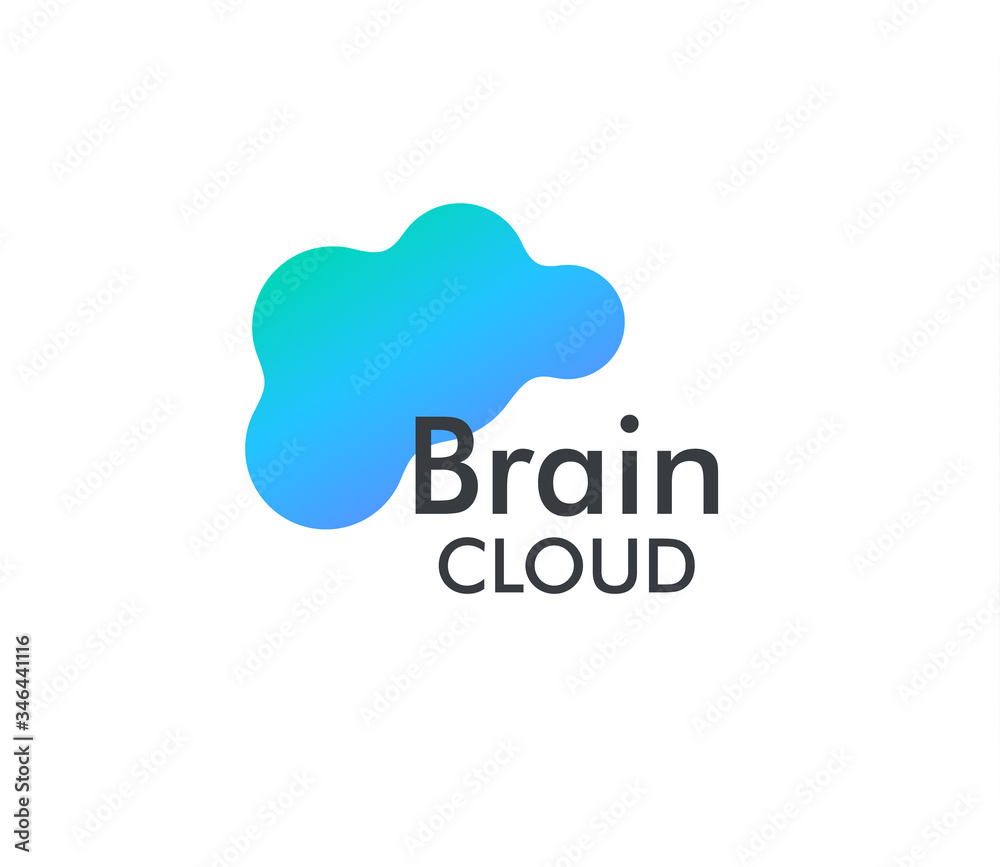 Poster Online brain cloud storage vector illustration. Files and photos backup service icon. Web data storing and sharing symbol.