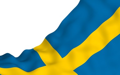 The flag of Sweden. Official state symbol of the Kingdom of Sweden. A blue field with a yellow Scandinavian cross that extends to the edges of the flag. 3d illustration