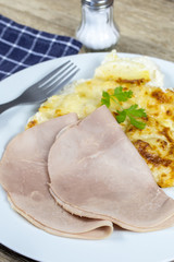 tranches de jambon et gratin de pommes de terre