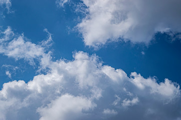blue spring sky with white clouds close-up