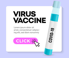Covid-19 vaccine banner. Coronavirus vaccination, medical vector illustration on white background. Pharmacy online advertising, website template.