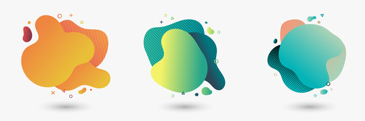 Set of abstract modern graphic elements. Gradient banners with flowing fluid or liquid shapes