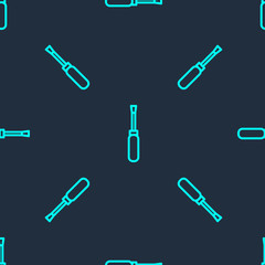 Green line Screwdriver icon isolated seamless pattern on blue background. Service tool symbol. Vector Illustration