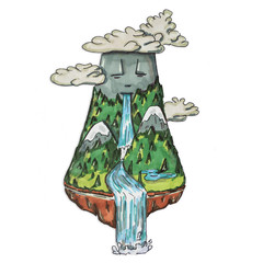 hand drawn mountain as a spirit of nature. ecology and tourism concept. save the earth illustration