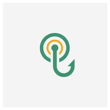 Fishing concept 2 colored icon. Isolated orange and green Fishing vector symbol design. Can be used for web and mobile UI/UX