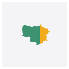 Obraz premium Lithuania map concept 2 colored icon. Isolated orange and green Lithuania map vector symbol design. Can be used for web and mobile UI/UX