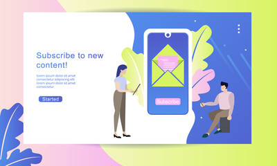 Subscribe concept, young people look at their gadgets, smartphone new message