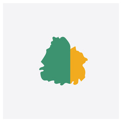 Uruguay map concept 2 colored icon. Isolated orange and green Uruguay map vector symbol design. Can be used for web and mobile UI/UX