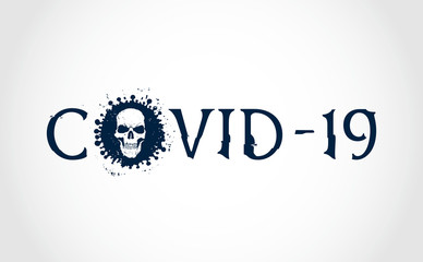 Graphic spelling of the name of the covid-19 coronavirus in the form of a logo.